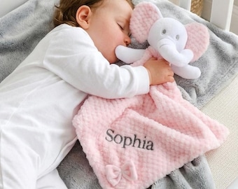 Edredom de bebê personalizado com elefante rosa e laço