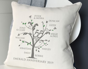 Personalised Emerald Anniversary Family Tree Cushion