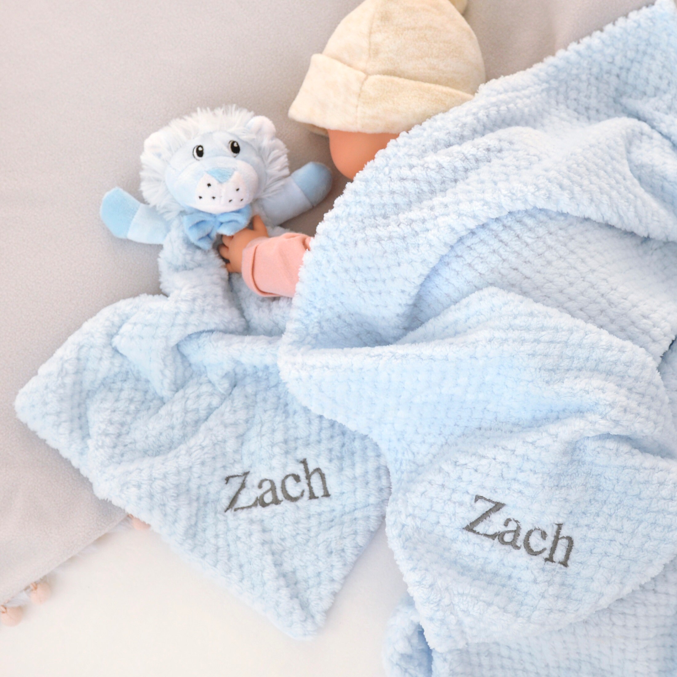 Personalised blue baby blanket sale