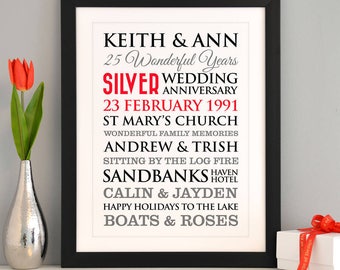 Personalised Silver Wedding Anniversary Art