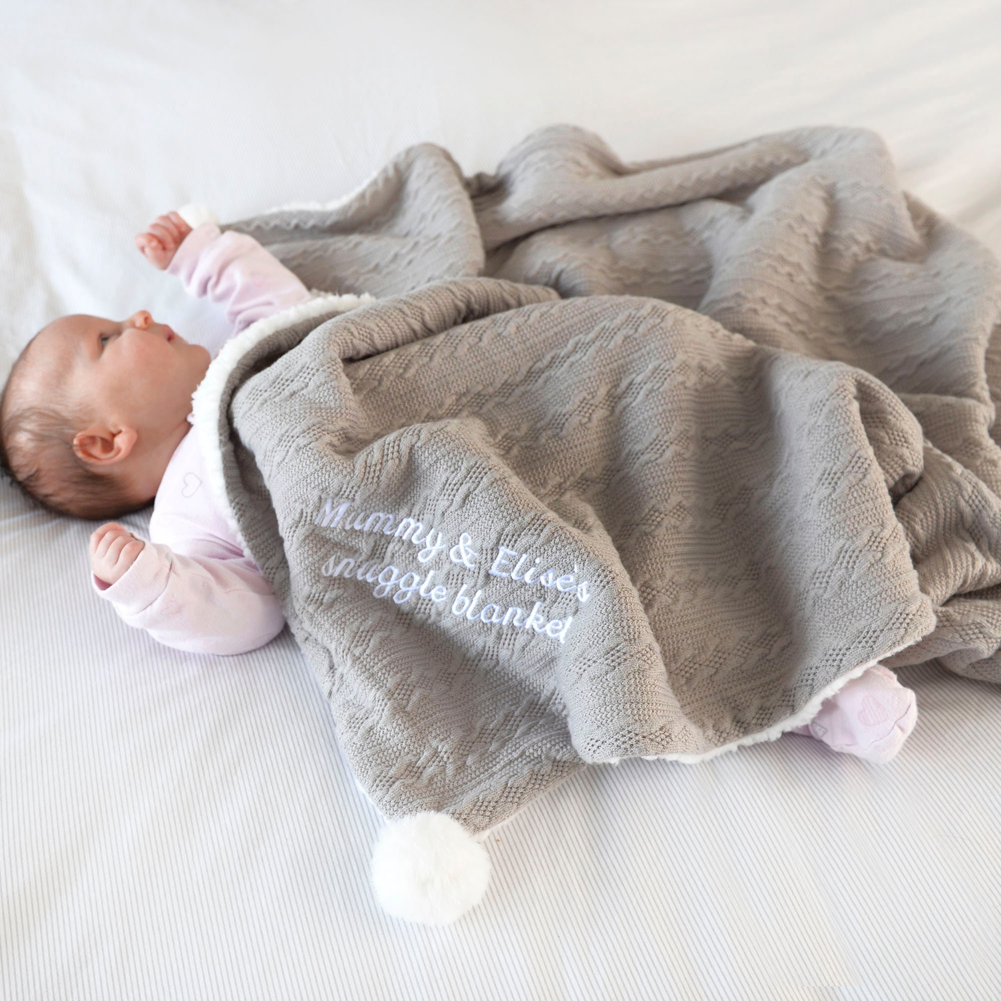 Grey pom pom baby blanket sale