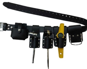 New Scaffold Black Leather Tool Belt 6 in 1 Edition....Steel Hammer,Spanner Ratchet Level Tape Holder & 1 Tools work Belt UK SELLER