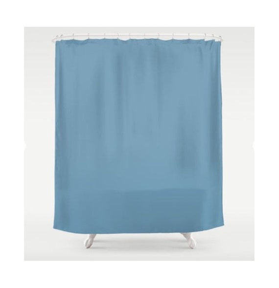 Blue Shower Curtain Solid Color Fabric Image 0