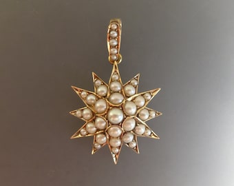 Pendentif antique en forme d'étoile en perles de graines d'or 15 carats avec boucle de suspension