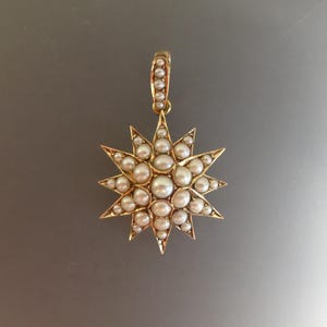 Antique 15ct Gold Seed Pearl Starburst Pendant with Suspension Bail Loop