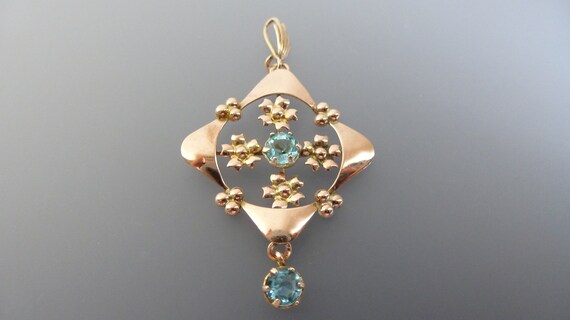 Antique Edwardian 9ct Aqua Blue Paste Pendant
