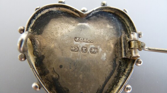 Victorian Silver Heart Flower Basket Brooch with … - image 9