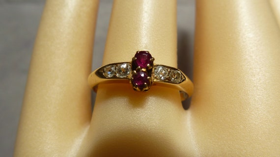 Antique 18ct Gold Ruby Diamond Engagement Ring - … - image 7