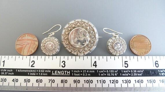 Antique Victorian Brooch Locket and Earrings Demi… - image 9