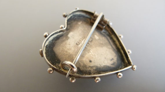 Victorian Silver Heart Flower Basket Brooch with … - image 6