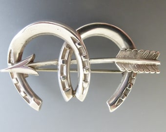 Antique Lucky Horseshoes and Arrow Brooch - Symbolic Victorian Brooch - circa 1880's