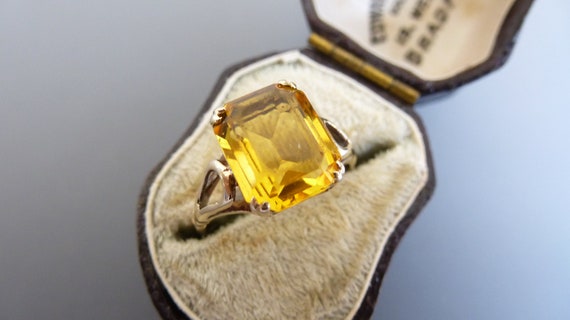 Vintage 9ct Gold Ring - Citrine Paste Solitaire - Size K.5 UK 5.5 US