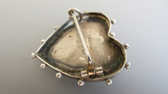Victorian Silver Heart Flower Basket Brooch with … - image 5