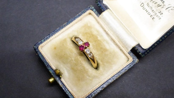 Antique 18ct Gold Ruby Diamond Engagement Ring - … - image 1