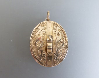 Antique Victorian Buckle Locket Mourning Pendant Locket - 9 ct Gold Back and Front