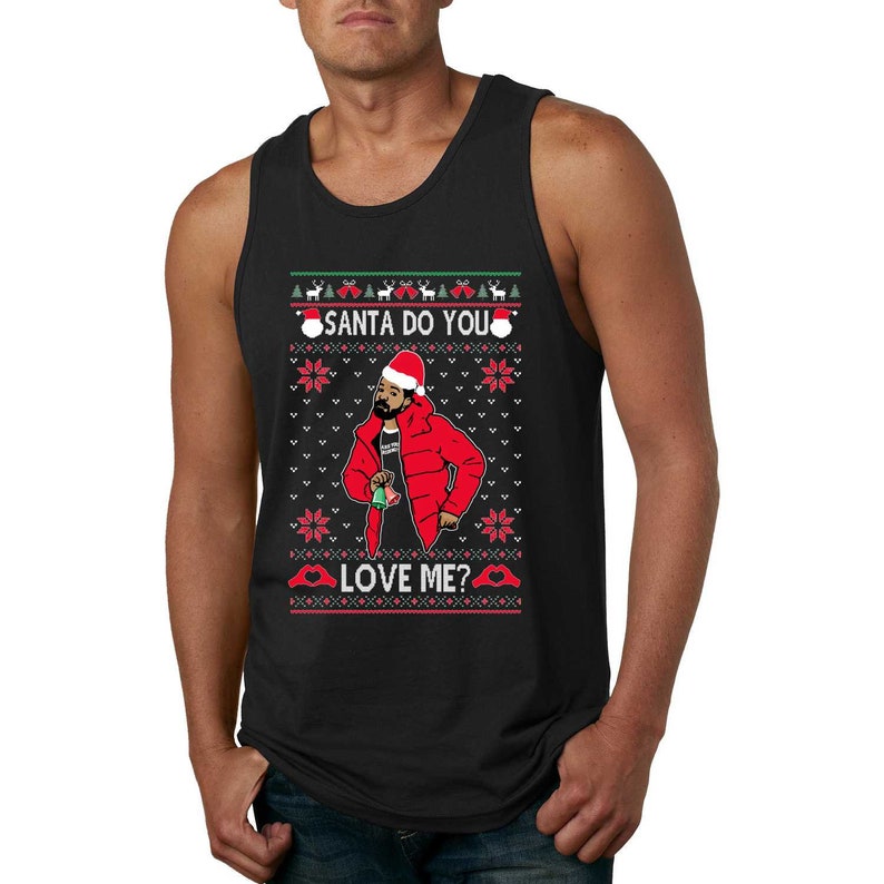 Mens Funny Christmas Graphic Tank Top Santa Do You Love Me White