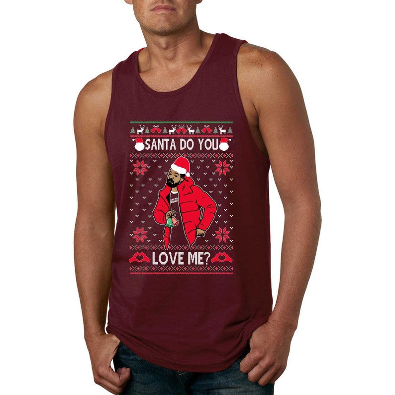 Mens Funny Christmas Graphic Tank Top Santa Do You Love Me White