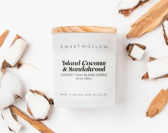 Coconut & Sandalwood Candle | Tropical Scented Candle for Home | Highly Scented and Long Lasting Coconut Wax Luxury Candle