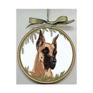 Great Dane Ornament - Great Dane Hoop Art - Great Dane Fawn Coat - Personalize - Great Dane Embroidery