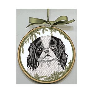 Adorno de barbilla japonés - Bordado de spaniel japonés - Personalización - Arte de aro de barbilla japonés - Arte para mascotas