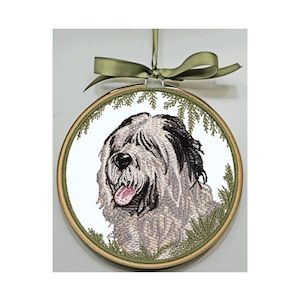 English Sheepdog Ornament - Old English Sheepdog Hoop Art - Personalize - Herding Dog Embroidery - Pet Art
