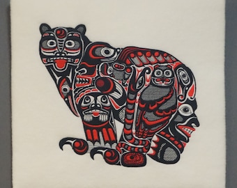 Spirit Bear wall hanging - Bear wall hanging - NW Coast Art - Bear textile art - First Nations style Bear - Tribal decor - NW Indian art