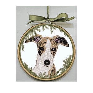 Whippet Ornament - Whippet Hoop Art - Personalize - Whippet Lover Gift - Whippet Embroidery - Whippet Breeder