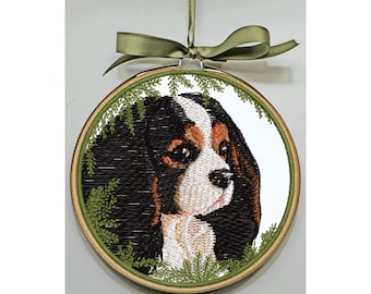 Cavalier King Charles Spaniel Embroidered Ornament - Spaniel Hoop Art - Personalize - Pet Art - Dog Lover Gift