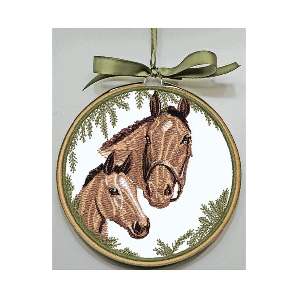 Mare and Foal Ornament - Mare and Foal Hoop Art - Personalize - Horse Breeder Gift - Mare and Foal Embroidery