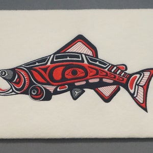 Salmon wallhanging - Northwest Coast Salmon - First Nations style Salmon - Steelhead wallhanging - NW Coast Salmon textile art