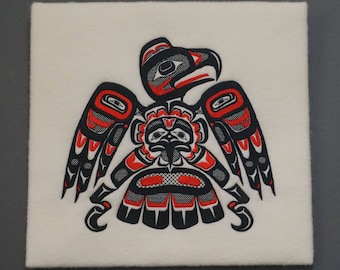 Eagle - Master of Skies - Pacific NW Coast Indian Eagle embroidered on 100% wool felt wall hanging - First Nations art - NW Indian-style art