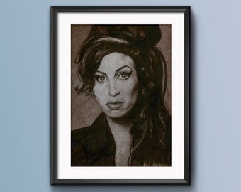 Amy Winehouse, Art Print, Drawing, Portrait, Artwork, Giclée Print, Wall Art, Greetings Card