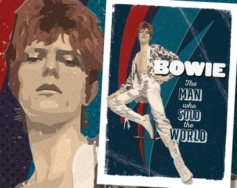 David Bowie Art Print, Poster, Artwork, Graphics, Graphic Art, Design, The Man Who Sold The World, Ziggy Stardust, Giclée, A2, A3, A4