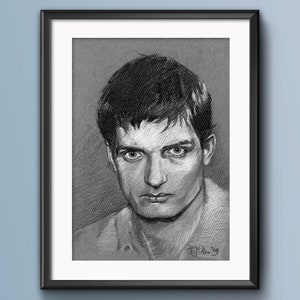 Ian Curtis, Joy Division, Unbekannte Freuden, Kunstdruck, Zeichnung, Portrait, Kunstwerk, Giclée Druck, Wandkunst, Grußkarte, schwarz weiß
