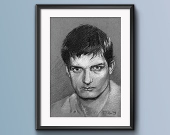 Ian Curtis, Joy Division, Unknown Pleasures, Art Print, Drawing, Portrait, Artwork, Giclée Print, Wall Art, Greetings Card, Black and White