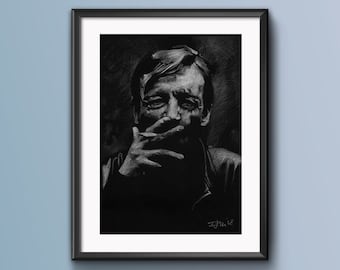 Mark E Smith, The Fall, Hip Priest, Art Print, Drawing, Portrait, Artwork, Giclée Print, Wall Art, Greetings Card, Black and White