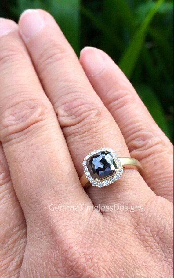 Natural Untreated Rose Cut Black Diamond Ring Etsy