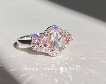 Unique Rose Cut Natural Untreated Pink Diamonds and 18k gold Ring