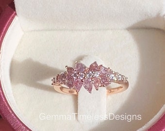 ÚLTIMO - Anillo único de diamantes rosas naturales sin tratar en oro de 18 quilates