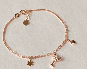 Solid 18K Rose Gold Party Charms Bracelet