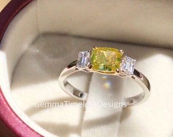 Natural Untreated 1.00ct Intense Greenish Yellow Diamond Ring