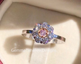 Natural Untreated Pink Diamond Ring- Floral Style