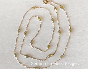Natural Untreated 4.00ct Translucent Greenish Yellow Diamond Beads Necklace 14k Gold