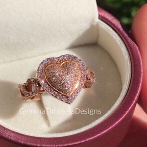 1.05ct Natural Untreated Pink Diamond Paved Heart Shape Ring 18K Gold