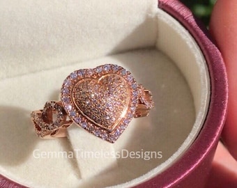 1,05 kt natuurlijke onbehandelde roze diamant geplaveide hartvorm ring 18 kt goud