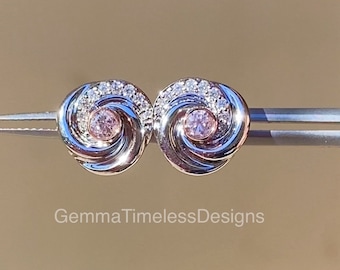 Natural Untreated Pink Diamond Swirled Stud Earrings 18K gold