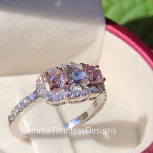 Unique Natural Untreated Pink and Blue Grey Diamonds Ring