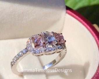 Unique Natural Untreated Pink and Blue Grey Diamonds Ring