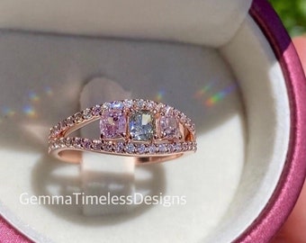 Unique Natural Untreated Green Diamond and Pink Diamond Ring 18K Gold