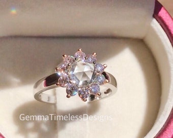 Natural Rose Cut Diamond and Natural Untreated Pink Diamonds 18k Gold Ring